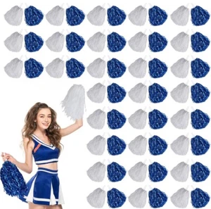 Cheerleading Pom Poms, Blue White Foil Fringe (30 Pairs) - Picture 1 of 7