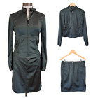 Elie Tahari Satin Skirt Suit Moto Jacket + Skirt Size Small / 6 Olive Green