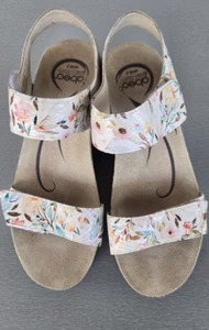 Abeo Sandals Womens 8.5 Narrow Una Ankle Strap Multicolor Leather Wedge Floral - Picture 1 of 14