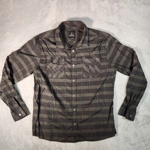 Prana Shirt Mens XL Gray Plaid Flannel Grunge Outdoor Hike Gorpcore Vented Arm - Picture 1 of 10