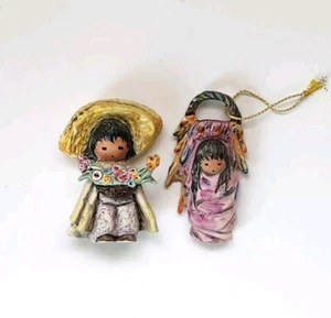 Vintage DeGrazia Small Flower Boy Figurine & Girl Ornament Goebel Germany Signed - Picture 1 of 14