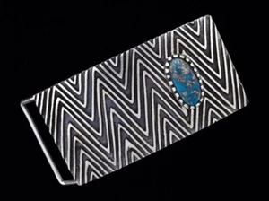 Natural Morenci Turquoise Belt Buckle By Navajo Artist Philander Begay - Picture 1 of 2