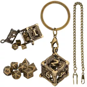 Mini Schlüsselanhänger Metall polyedrische Würfel mit Etui Kette für Dungeons and Dragons - Bild 1 von 12