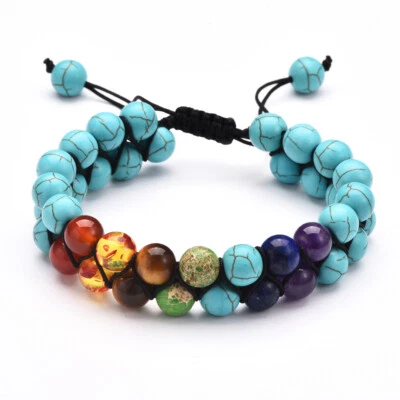 7 Chakra Obsidian Tiger Eye Braided Bead Bracelet Healing Crystal Stone Bracelet - Image 1 of 4