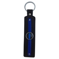 Police Officer Cops Lives Matter Thin Blue Line Black Leather Silver Keychain 