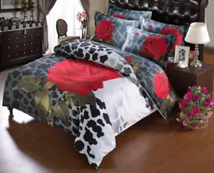 6-Pcs. Polycotton Full Duvet Cover Set in Red, Black, & White for Comforter - Picture 1 of 4