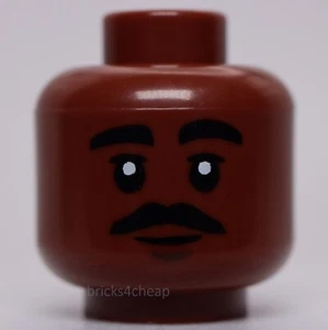 Lego Reddish Brown Head Black Eyebrows and Moustache Chin Dimple Smile Pattern - Picture 1 of 1