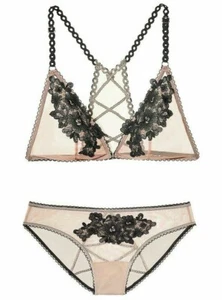 Victoria's Secret DREAM ANGELS Embroidered Bralette M & panty L set black / nude - Picture 1 of 7