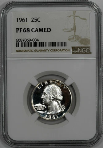 1961-P S25C WASHINGTON QUARTER NGC ULTRA SUPERB PF 68 CAMEO RARE R3 HIGH GRADES Cover