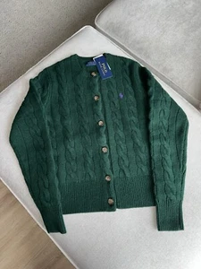 Polo Ralph Lauren Cable-Knit Wool Crewneck Cardigan Green XL - Picture 1 of 6