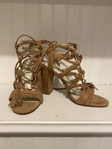 Bcbgeneration 100% Leather Beige Lace Up Block Heel Sandals 71/2 - Picture 1 of 6