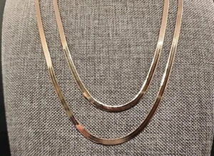 18K Rose Gold Over 925 Set of two 3mm Diamond-Cut Herringbone 18" & 20" - Picture 1 of 6
