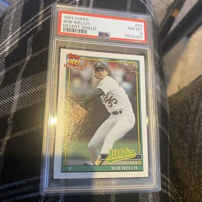 1991 Topps Desert Shield #50 Bob Welch PSA 8 Oakland A's - Image 1 of 2