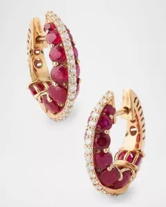 Lab Pigeon Blood Ruby Hoop Earrings 925 Sterling Silver Gorgeous Women Jewelry - Picture 1 of 6
