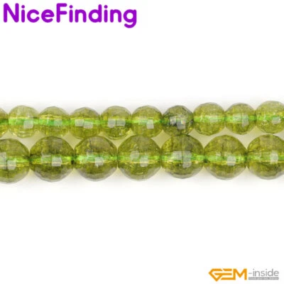 Green Peridot Round Faceted Stone Loose Beads Jewelry Craft Making 15" Wholesale - Image 1 of 4