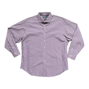 Polo Ralph Lauren Shirt Mens Large Long Sleeve Gingham Plaid Purple White - Picture 1 of 10