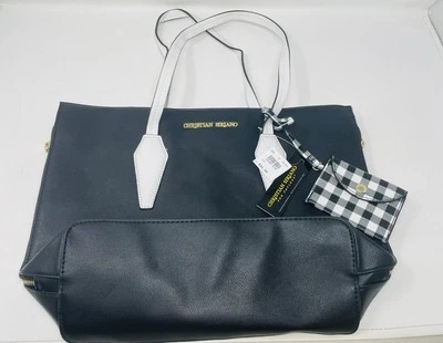 Christian Siriano Cartera Bolso de Mano Expandible Negro Blanco 15.5x11.5x5 Foto 1 de 4