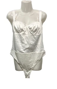Danielle Bernstein Thong Style Satin Body Suit White Milkmaid Coquette Size 14 - Picture 1 of 10