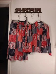 4 Stck. Fred Lief Vintage 70er Patchwork rot weiß blau 12P Top Schal Rock Shacket - Bild 1 von 6