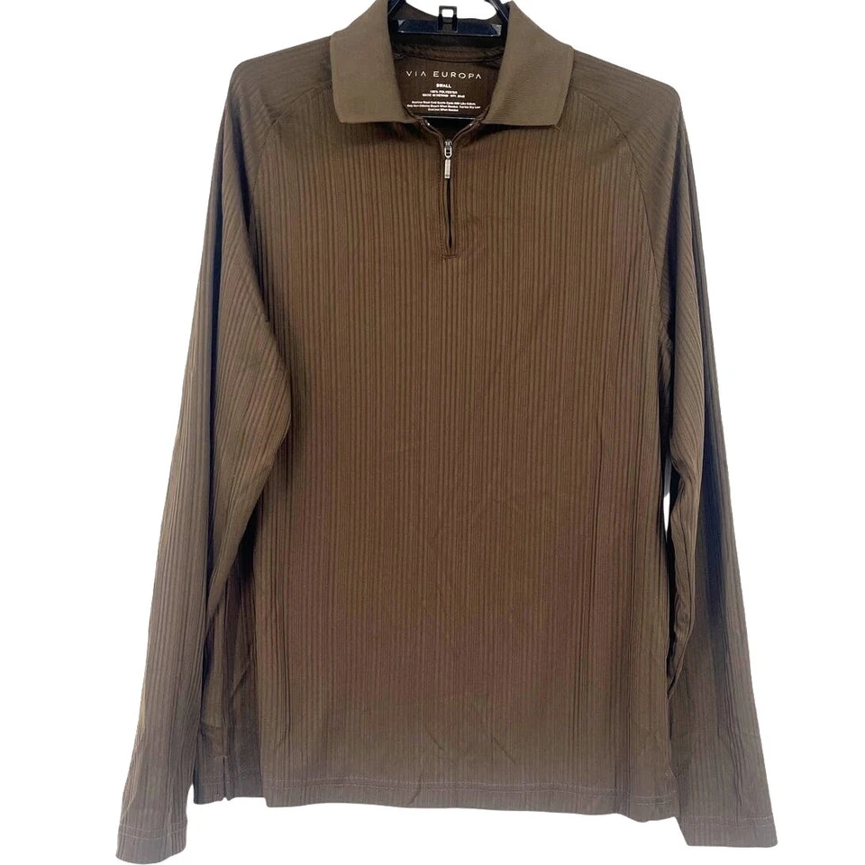 Polo acanalado Via Europa oliva 1/4 cremallera para hombre talla S Y2K discoteca retro estándar preppy Foto 1 de 4