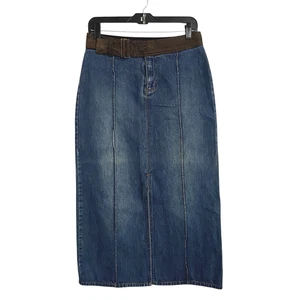 Falda vaquera larga Faded Glory midi de mezclilla 6 azul marrón abertura lápiz recta Y2K - Imagen 1 de 7