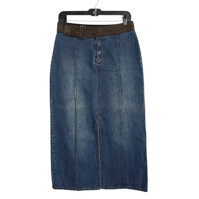 Faded Glory Midi длинный джинсовой ткани Jean юбка 6 синий коричневый разрез карандаш прямой Y2K - Изображение 1 из 4