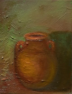 Olla de barro pintura al óleo original artista contemporáneo certificado de autenticidad Foto 1 de 3