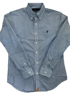 Camisa Ralph Lauren Para Hombre M Azul Cuadros Guinga Calce Ajustado Manga Larga Algodón - Imagen 1 de 8