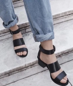 Madewell Womens 8.5 Black Leather Sandals Block Heel The Warren - Picture 1 of 11