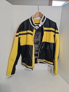 Wilsons Giacca Pelle M Julian Uomo Medium Nero Giallo Cafe Racer Moto Vintage - Foto 1 di 12