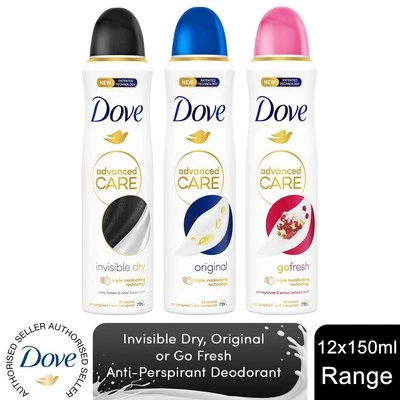 Dove Anti-Perspirant Advanced Care 72H Deodorant for Women 150ml, 12 Pack - Image 1 of 4