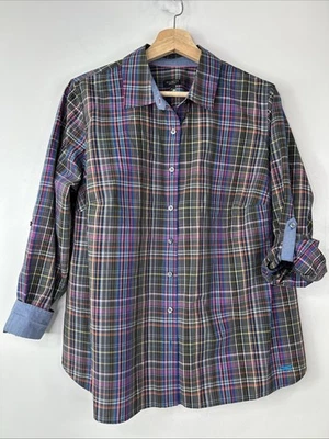 Talbots Women’s 16W Petite Multicolor Plaid Long Roll Tab Sleeve Blouse - Image 1 of 4