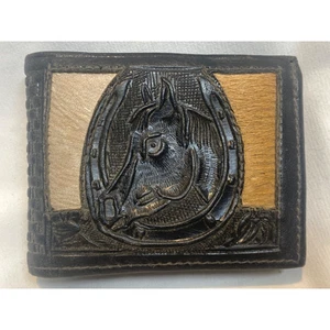 Embossed Vintage Cowhide Leather Wallet HORSES - Picture 1 of 5