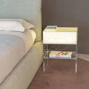 Comodino L50 Tavolino luminoso con ripiano portaoggetti in plexiglass - Foto 1 di 5