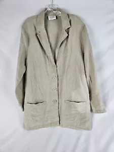 Vtg Eileen Fisher 100% Linen Tan Button Up Jacket. Womens Size Large - Picture 1 of 5