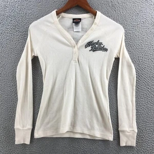 Harley Davidson Motorcyle Henley Sweater Womens S Beige Cotton Blend Long Sleeve - Picture 1 of 15