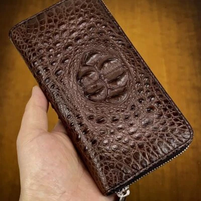 Cartera de cuero para hombre con cremallera tarjetero largo teléfono cartera sin asas bolso de mano billetera Foto 1 de 4