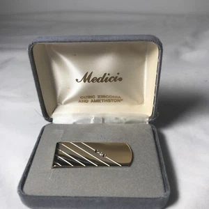 Vintage Medici  Cubic Zirconia And Amethston Money Clip New In Box - Picture 1 of 7
