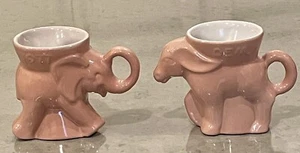 Vintage Frankoma Pottery Political Coffee Tea Mugs 1977 Donkey and Elephant Pink - Picture 1 of 12