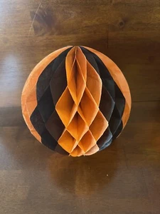 Vintage 8” Black & Orange Ball Halloween Honeycomb Decoration Good Condition - Picture 1 of 7