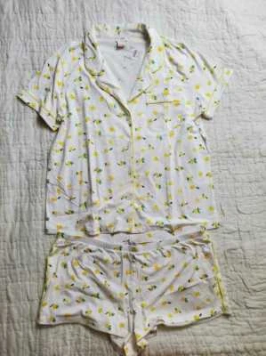 JUEGO DE PIJAMA MUJER XS S L XL J CREW ESTAMPADO DE FÁBRICA MANGA CORTA TEJIDO EN LIMONES Foto 1 de 4