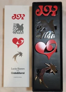 Crate & Barrel JOY Metal Napkin Rings Set of 4 Lucia Eames Red Silver Design NIB - Picture 1 of 9
