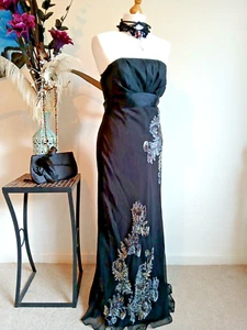 MONSOON DRESS Gothic Wedding Black VAMP Maxi Strapless Trailing Evening Gown 8 - Picture 1 of 9