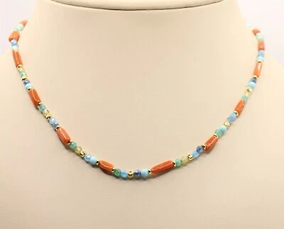 COLLANA ARGENTO DONNA SPINELLO EMATITE CORALLO ROSSO  PASTA DI TURCHESE CM 45 - Immagine 1 di 4