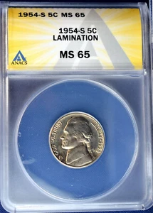 1954 S Jefferson Nickel MS65 Uncirculated ANACS error - Picture 1 of 2
