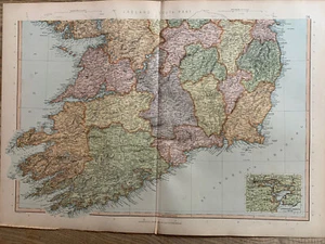 1891 SOUTHERN IRELAND LARGE COLOUR MAP BY W.G. BLACKIE - Picture 1 of 4