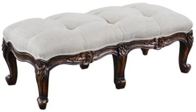 French Country Farmhouse Footstool-Distressed Walnut Finish - Image 1 of 4