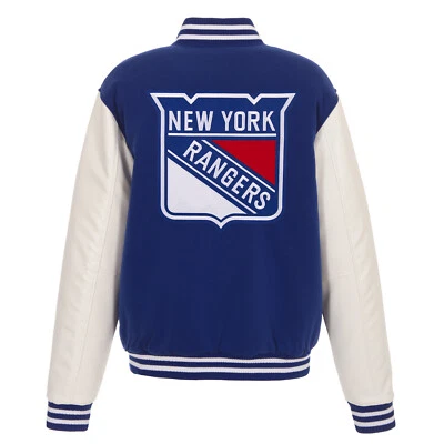 NHL New York Rangers Reversible Fleece Jacket PVC Sleeves Embroidered Patch Logo - Image 1 of 4