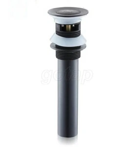Black Oil Rubbed Bronze Round Pop Up Bathroom Sink Basin Drain With Overflow  - Picture 1 of 10