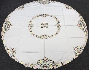 Spring Color Embroidered Floral Cutwork Embroidery Tablecloth 70" Round - Picture 1 of 7
